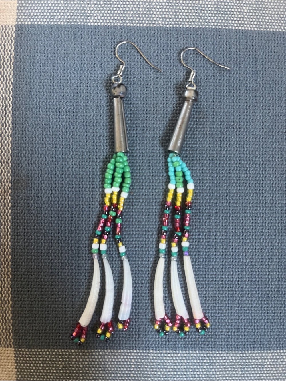 Handmade Multicolor Seed Bead Tassel Earrings - Green Accent
